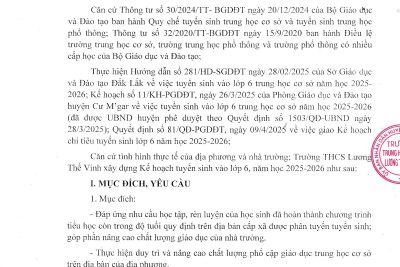 Kế hoạch tuyển sinh năm học 2025 – 2026 trường THCS Lương Thế Vinh
