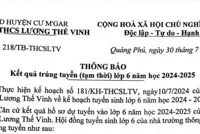 Danh sách trúng tuyển lớp 6 Năm học 2024 – 2025 trường THCS Lương Thế Vinh